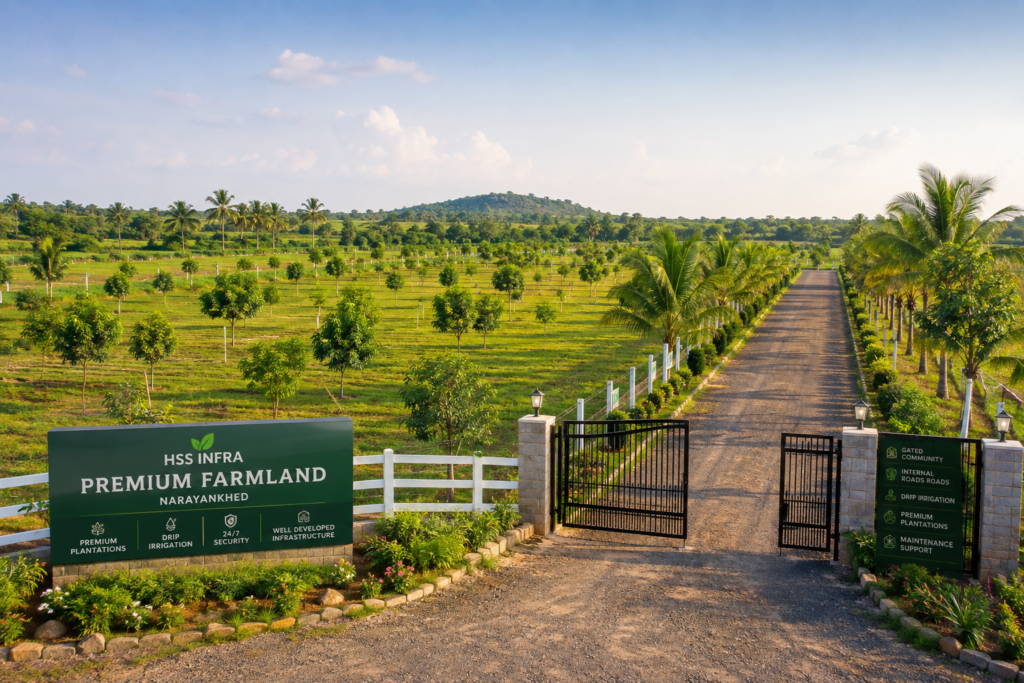 Affordable farmland in Narayankhed with green plantations
